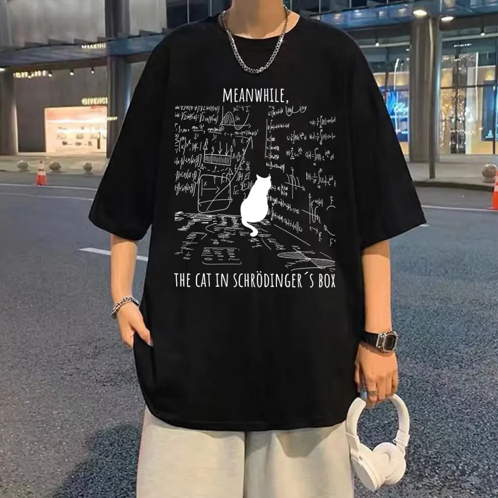 

Meanwhile The Cat in Schrodinger Box Funny Meme T Shirt Men Women Casual Cotton Vintage Tshirt Male Fashion Oversized T-shirts