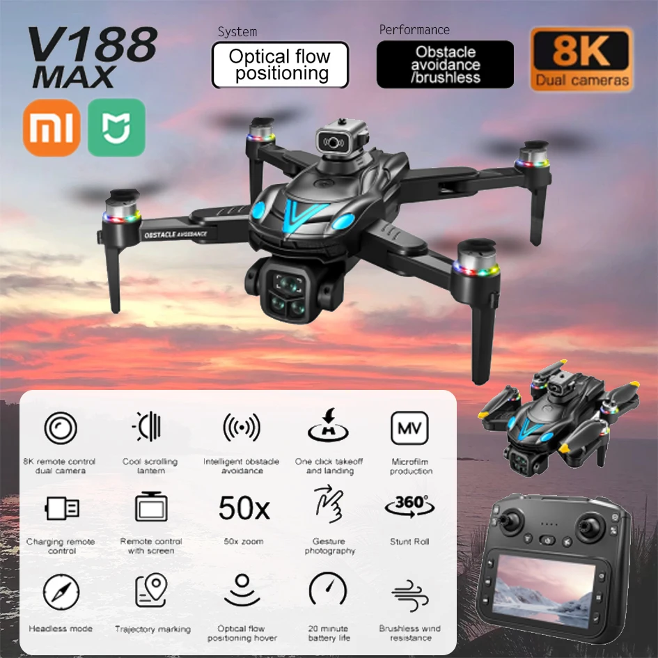 

Xiaomi mijia V188 Drone 8K Professional Aerial Three Camera WIFI FPV Obstacle avoidance Brushless Folding Quadcopter Dron RC Toy