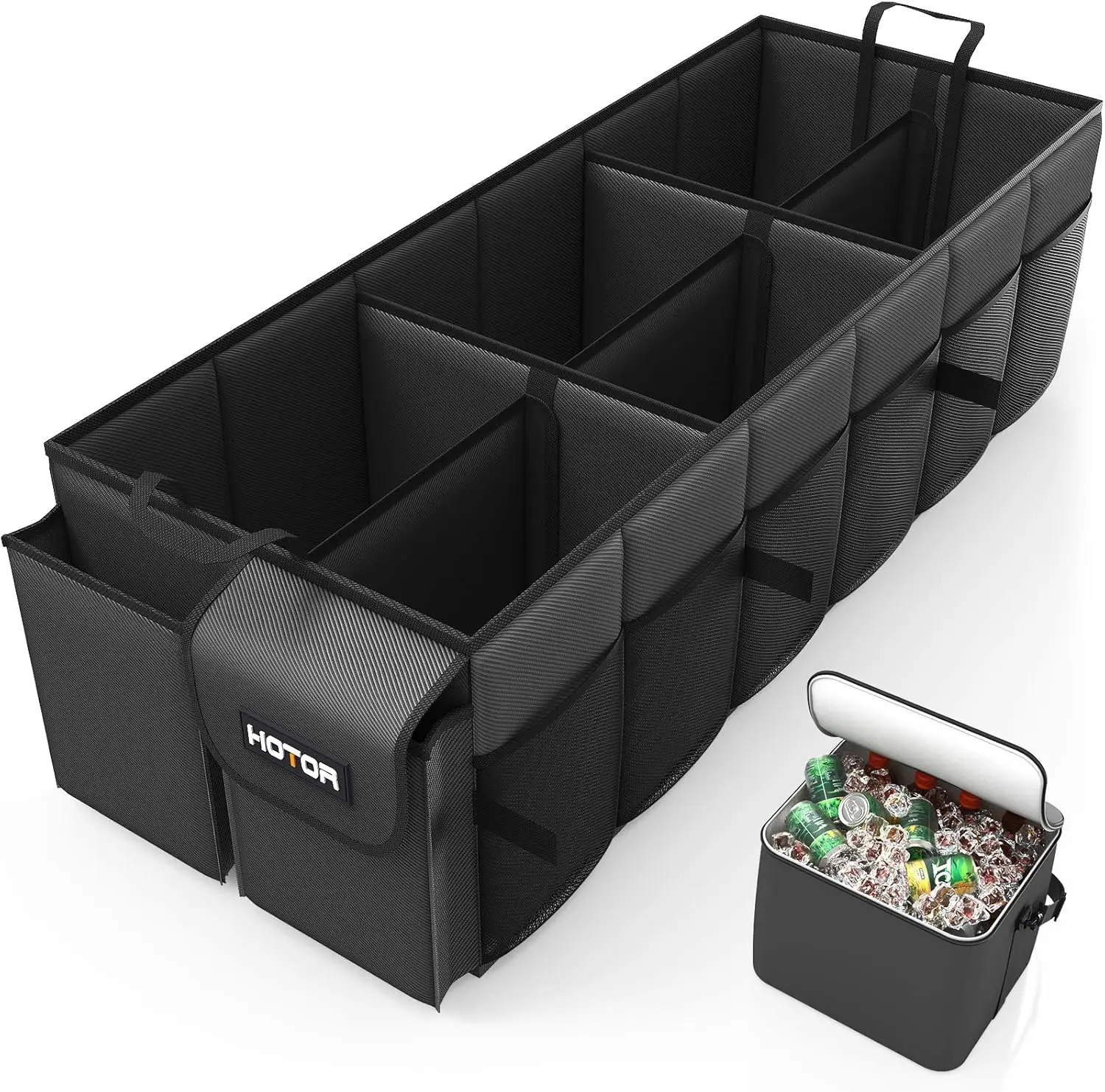 

Large Foldable Car Trunk Organizer with Removable Cooler, 6 Compartments & Adjustable Straps, Black, 34.8x15.9x11.6 Inches