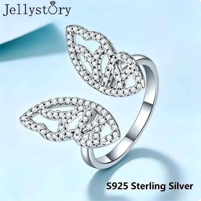 JellyStory Light Luxury Micro Inlaid Ring for Her, S925 Silver French Butterfly Design, Fashion Adjustable Open Gift