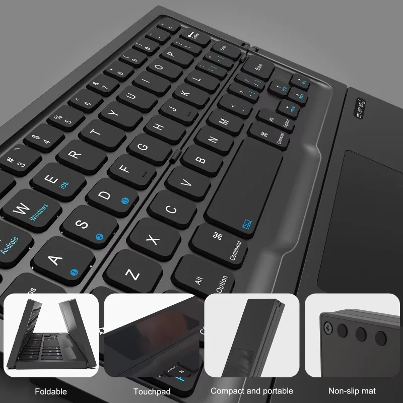 New Foldable Compact USB Wireless BT Keyboard Portable Pocket-Sized Metal Design for iPhone Smartphone Tablet PC