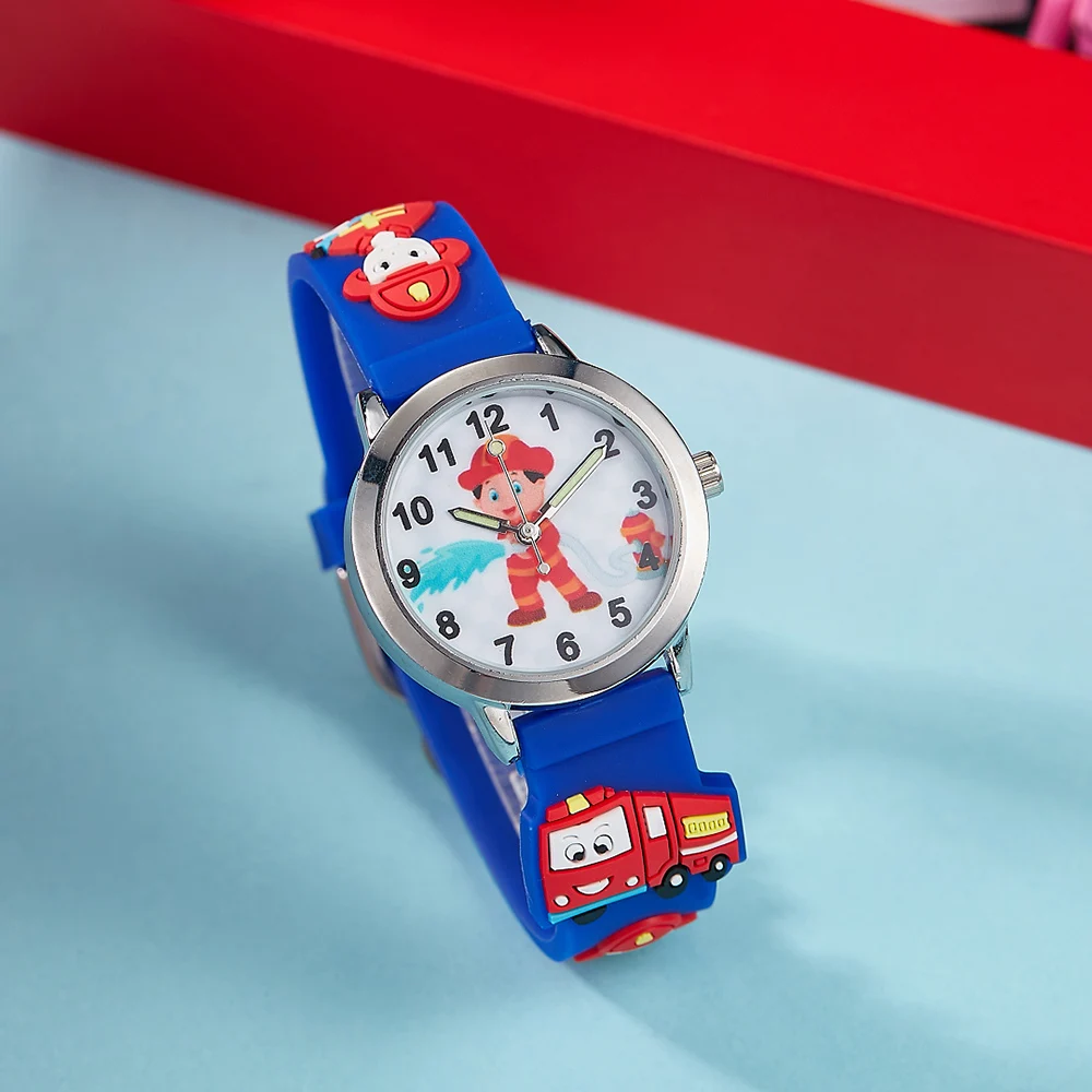 New Children's Watch Fashion Colorful Cartoon Fire Truck Student Children's Watch Quartz Watch Birthday Gift Electronic Watch
