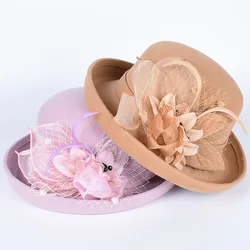 Elegant Women's Hats Fashion 2025 Winter Bowler Fedora ladies Wool Round Hat Autumn Vintage Party Fedoras Church Felt Top Hat