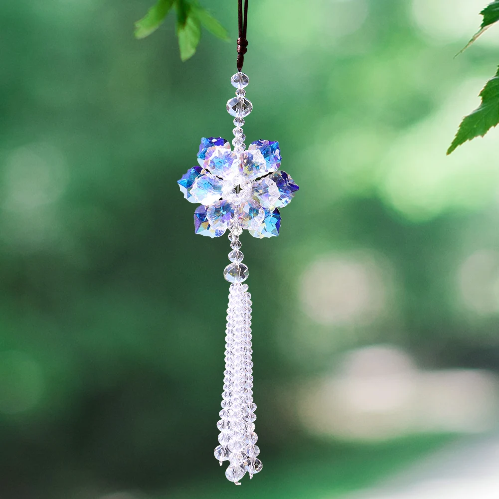 Flower Crystal Car Pendant Sun Catcher Feng Shui Hanging Decor Trim Auto Suspension Rearview Mirror Accessories Christmas Gifts