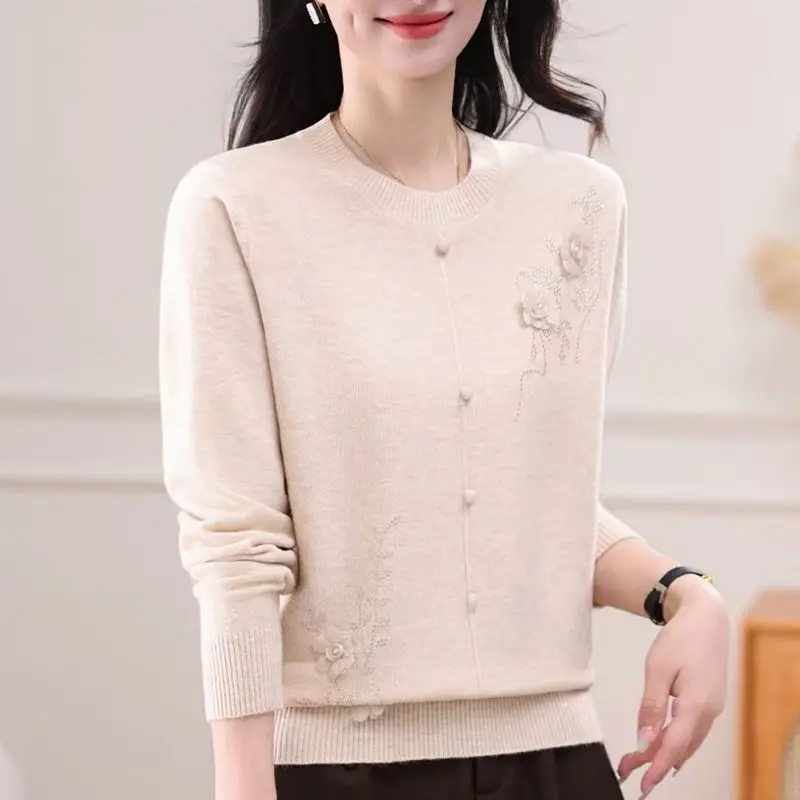 Tops para mamá joven, suéteres femeninos de mediana edad y ancianos, parte inferior de punto, Otoño Invierno, 2025