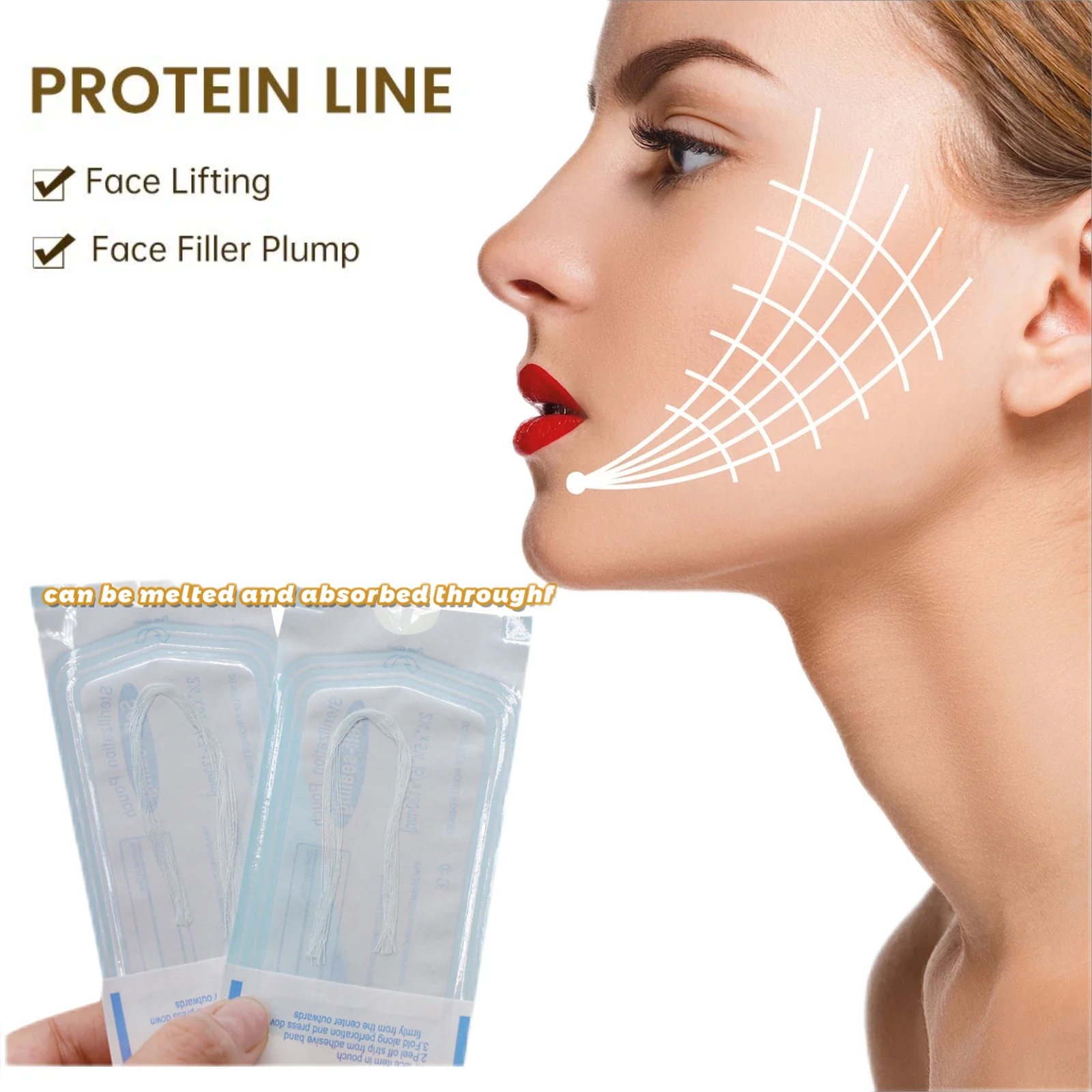 60/120pcs No Needle Gold Protein Line Absorbable Anti-wrinkle Face Filler Lift Firming Collagen Thread Anti-Aging Facial Serum