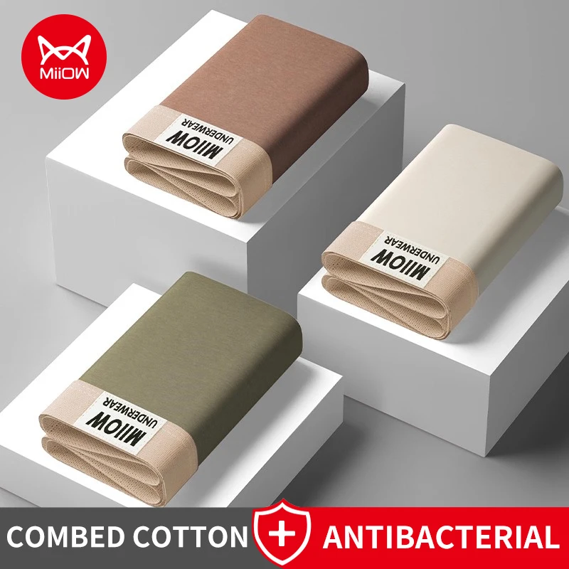 

MiiOW 3Pcs Combed Cotton Men Underwear Boxer Antibacterial Cotton U-shaped Crotch Men's Panties Softness Underpants Man Boxers