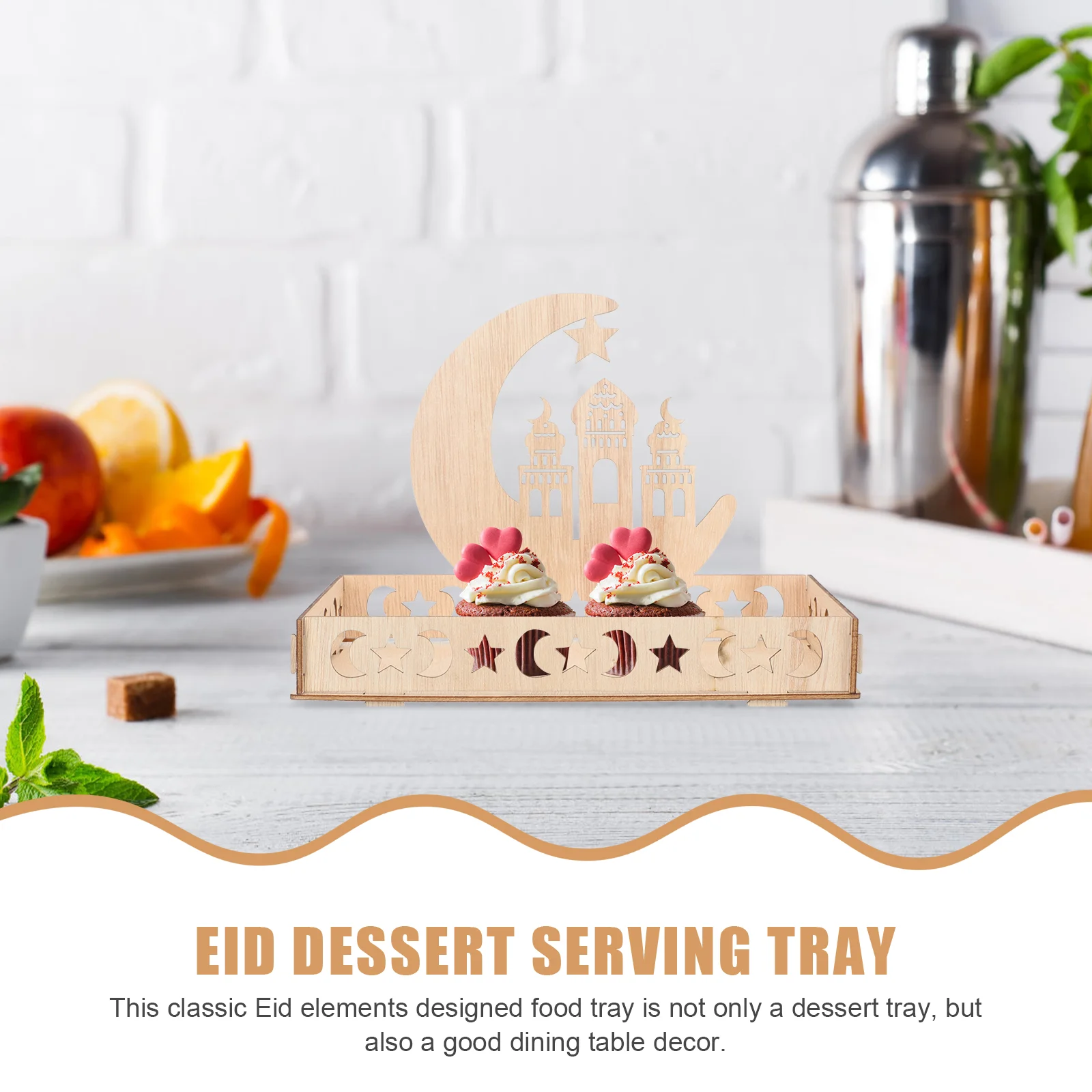 Desktop Wooden Dessert Box Dining Room Table Decor Eid Mubarak Festival Adornment