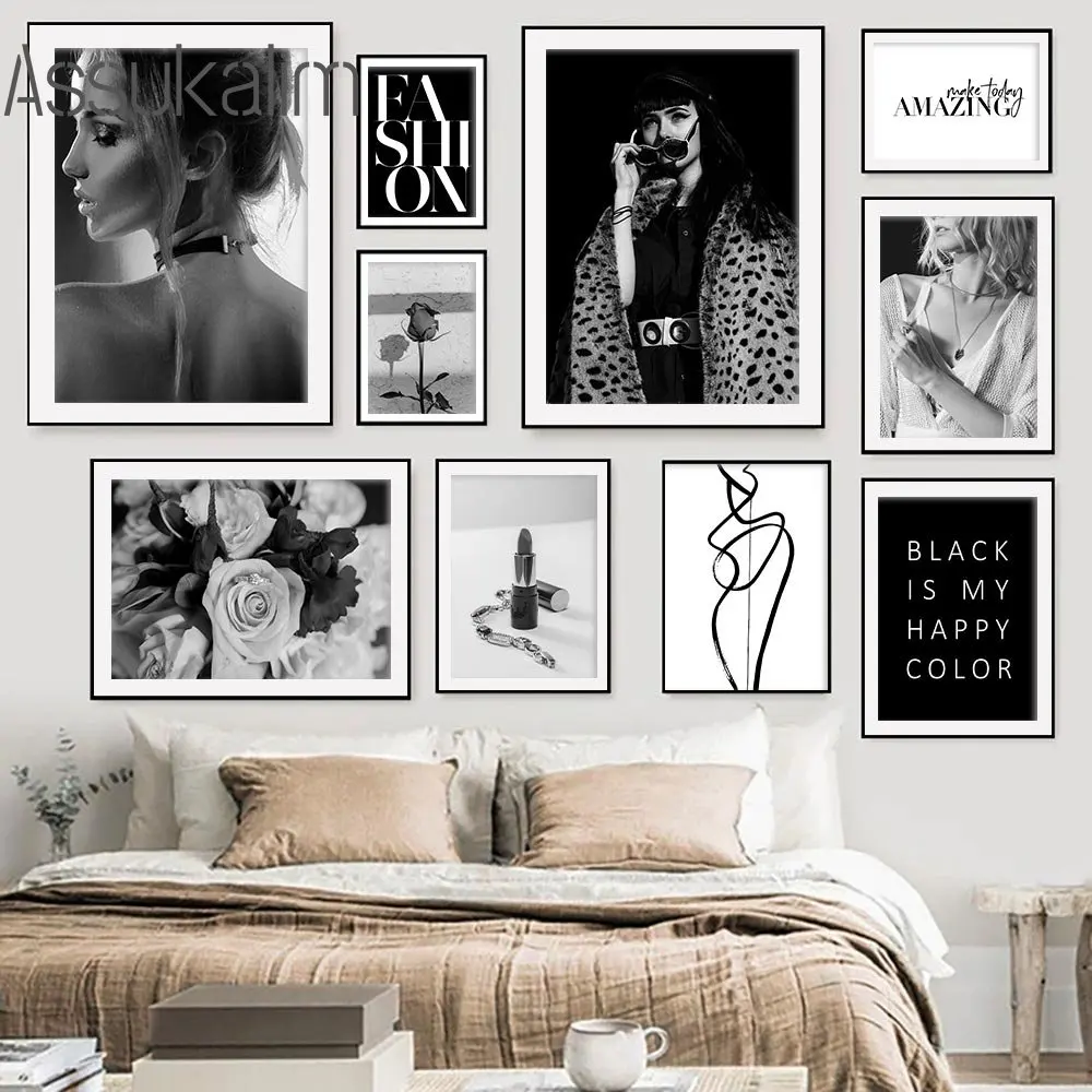 

Fashion Canvas Poster Abstract Lines Art Prints Flower Painting Poster Lipstick Art Prints Nordic Wall Posters Bedroom Decor