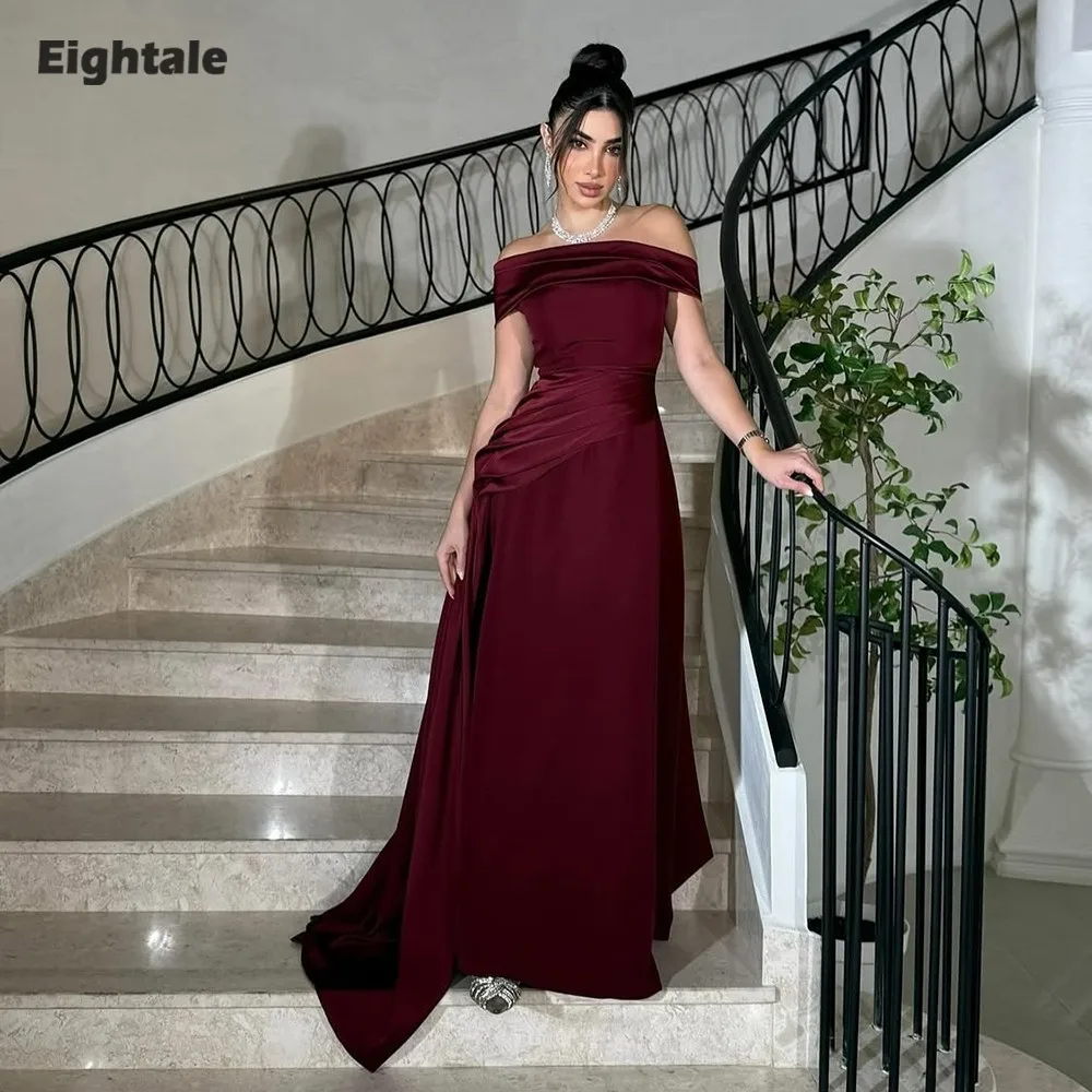 

Eightale New Arabic Evening Dress Strapless Prom Gown Customized Stretchy Burgundy Wedding Party Dress Mermaid Robes De Soirée