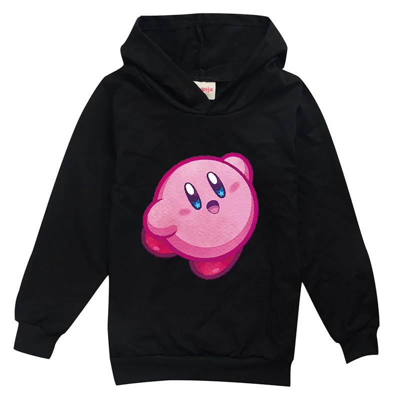 Kirby Anime Hoodie with Hat Girls Boys Cartoon Printed Cute Hooded Sweatshirt Kids Thin Breathable Long Sleeve Shirt Clothing