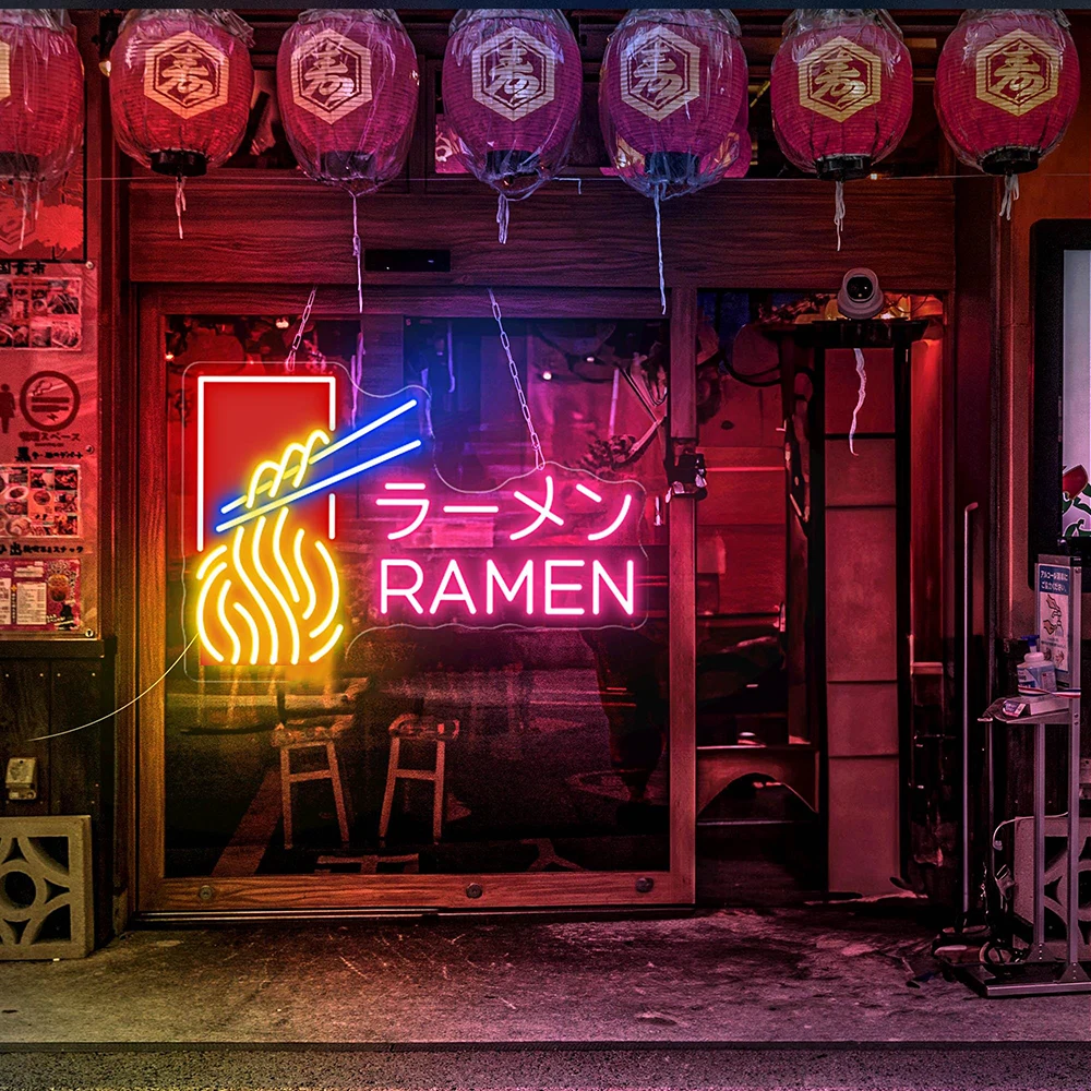 Enseigne au néon japonaise personnalisée, bol de ramen, lumière LED, nouilles japonaises, restaurant, cuisine, décoration murale, magasin d'alimentation