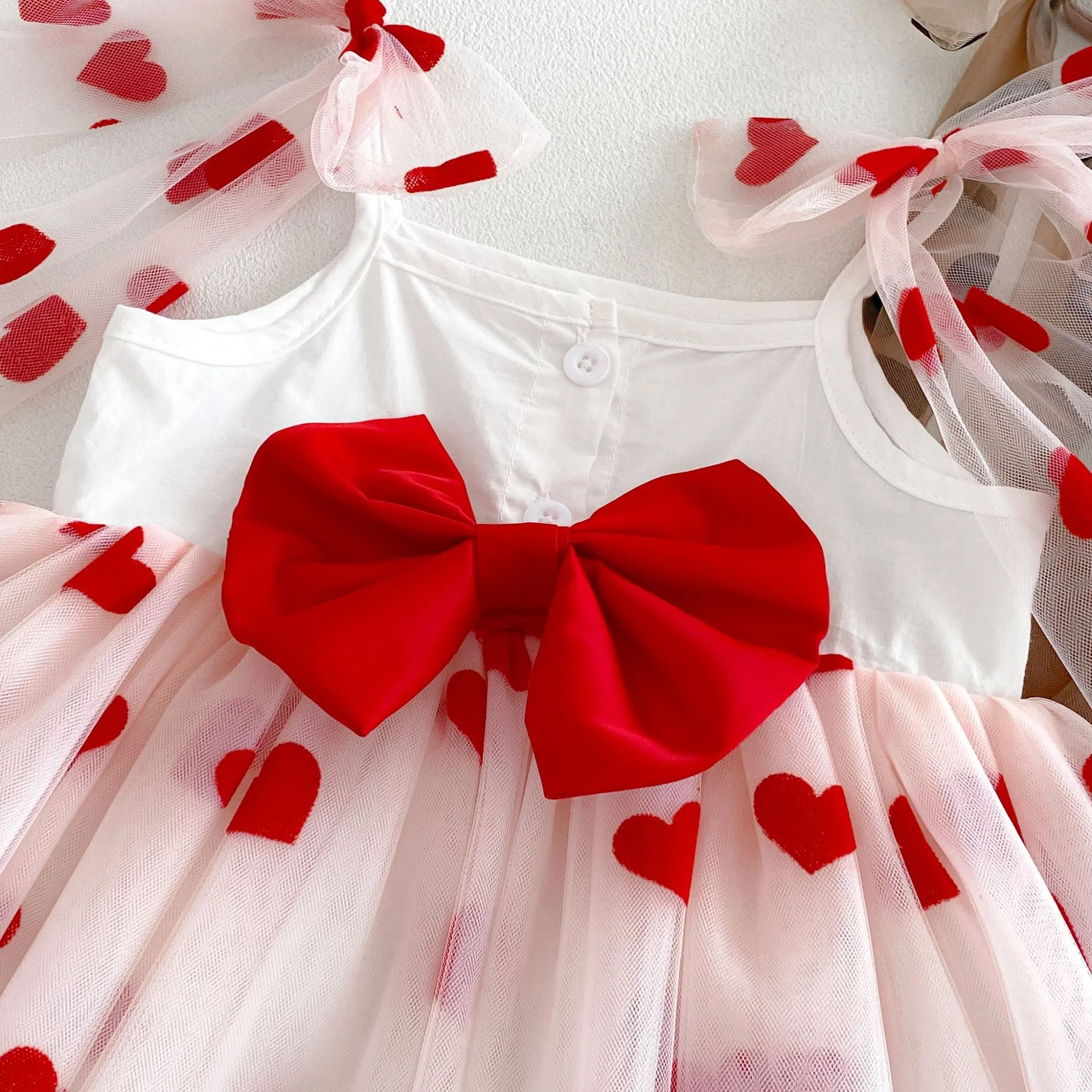 Sommerkleid für Babys von 0-2 Jahren, Neues Neugeborenen-Jubiläums-Geburtstags-Party-Mädchen-Prinzessinnenkleid, Ärmelloses Netz-Stramplerkleid – Detail 3