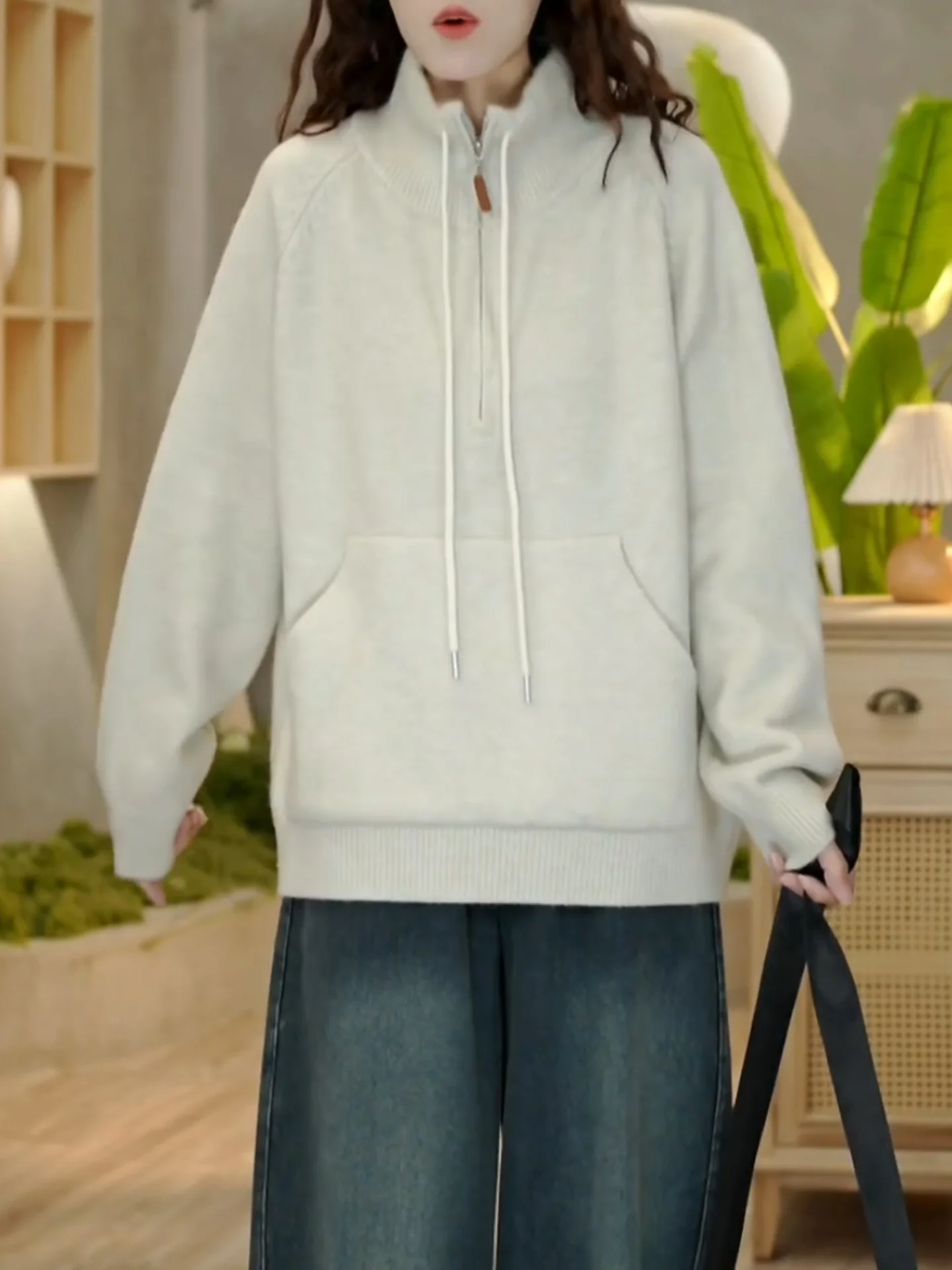 

Легкий вязаный свитшот на молнии для женщин, свободный универсальный верх, модный топ в корейском стиле для повседневной носки