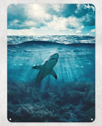 Ocean Shark Metal Poster Wall Sign Man Cave Shed Bar Bedroom Home Kitchen --Tin Sign