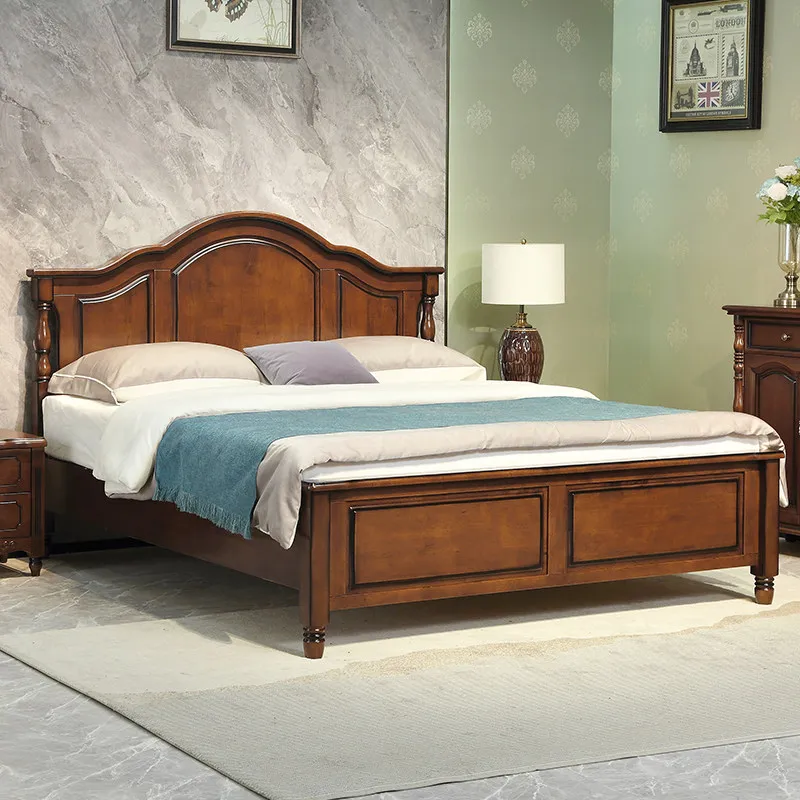 

Retro Modern Headboard Bed Couples Brown Designs Luxury King Size Bed Bedroom Frames Double Camas Matrimoniales Furniture