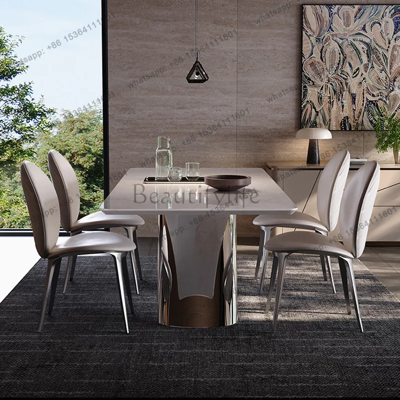 Natural marble dining table Italian light luxury minimalist luxury villa luxury stone dining table