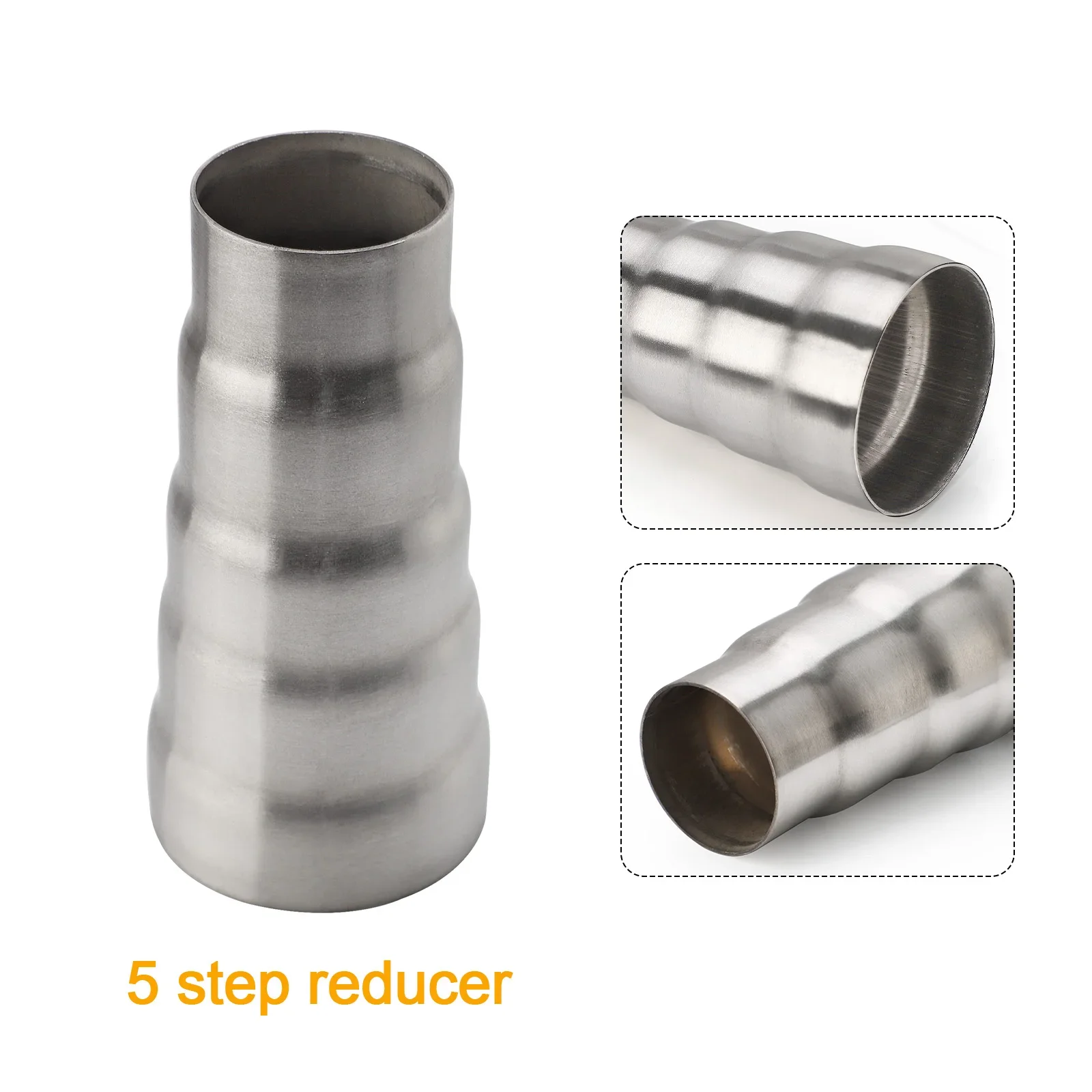 موصل عادم من الفولاذ المقاوم للصدأ ، محول 5 خطوات ، توصيل أنبوب السحب ، OD 51 way-76 way ، 57 inder-76 inder