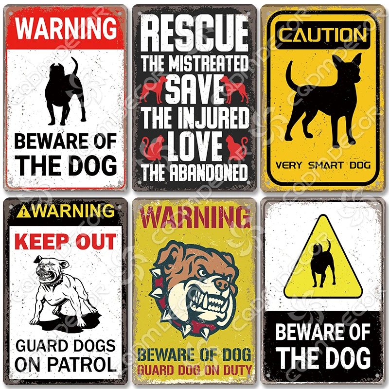 

Beware of Dog Warning Tin Sign Metal Plate Caution Danger Dogs Vintage Poster Metal Plaque Garden Backyard Farm Home Wall Decor