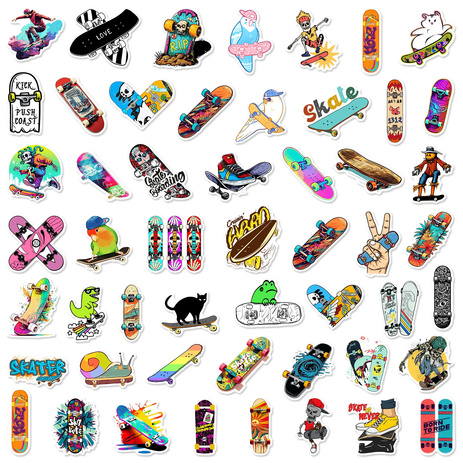 10/50PCS Cool Roller Skateboard Sports Cartoon Stickers DIY Motorcycle Luggage Phone Waterproof Car Styling Graffiti Sticker Toy