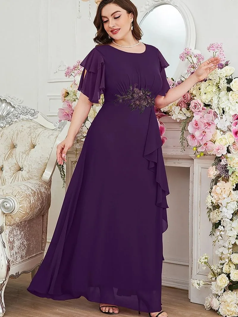 

plus Size Chiffon Evening Dr New Arrival Independent Station Large Size Fat MM Dr Long Sve Square Collar Maxi Dr