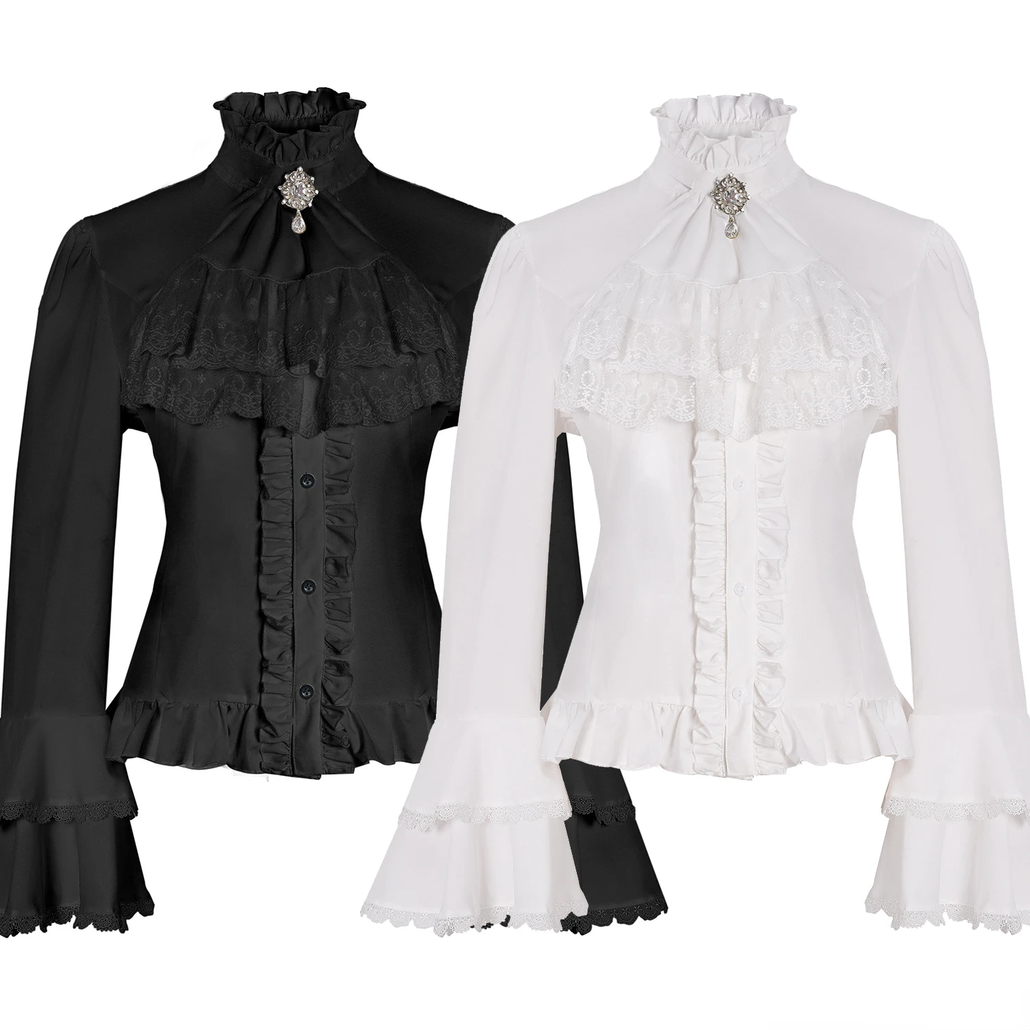 

Medieval Victorian Gothic Cosplay Costume Lolita Lace Shirt Long Sleeves Women Blouse Short Tops Halloween