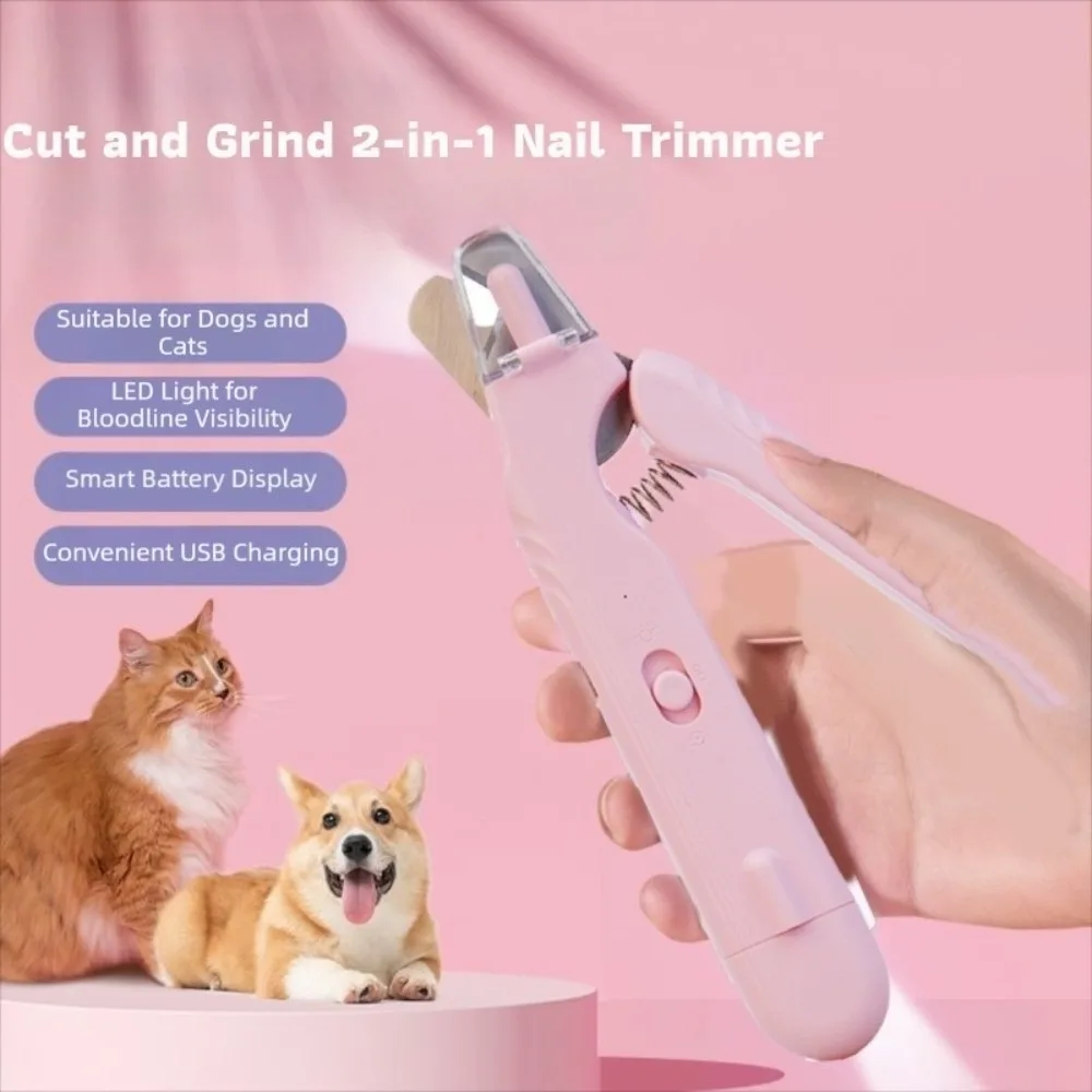 Grooming Tool Quiet Pet Nail Clippers Splash Guard USB charging Dog Nail Grinder with 2 LED Lights Pet Nail Grooming Tool Dogs