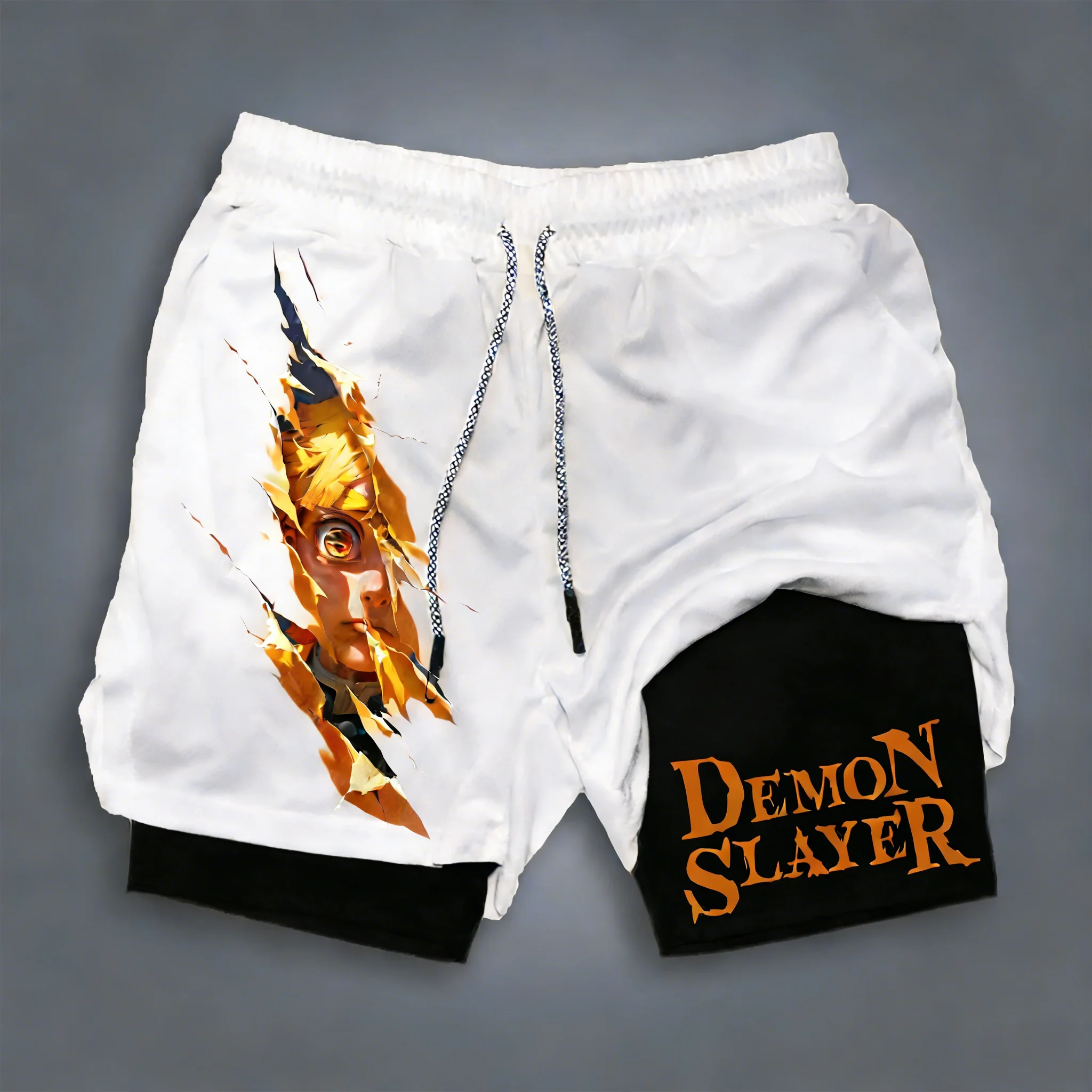 

Мужские летние спортивные шорты 2-в-1 Demon Slayer (Истребитель демонов) 2026 года, новые, с принтом Агацумы Зеницу, для фитнеса, плавания, бега, быстросохнущие