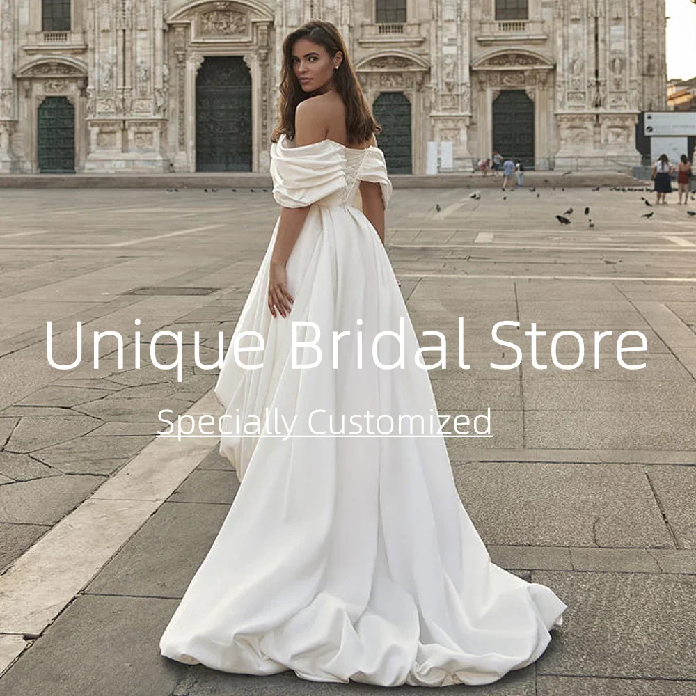 Customized Classic Wedding Dresses Off The Shoulder Sexy V-neck Open Back Elegant A-line Smooth High Quality Sleeveless Bridal G