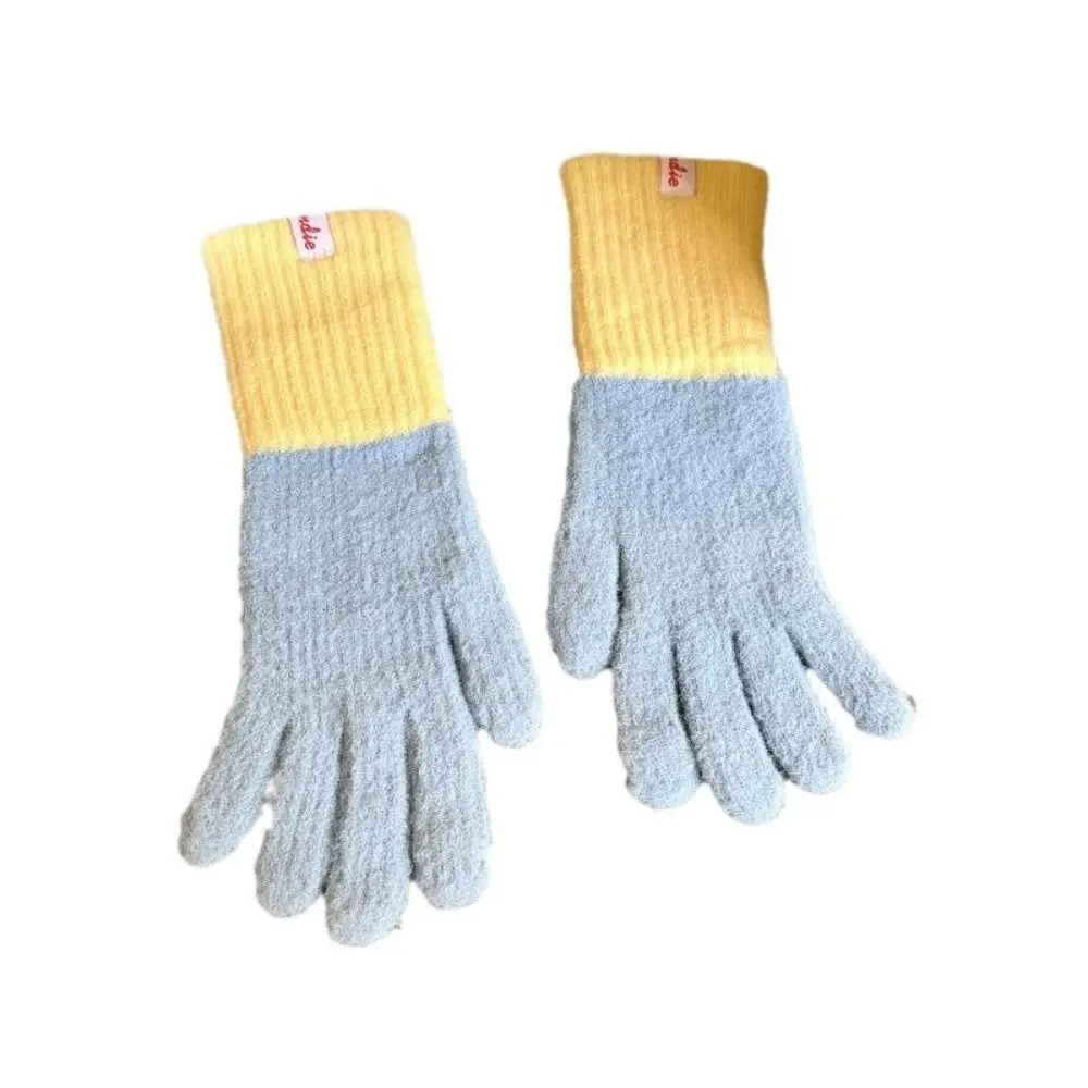 Colorful Warm Woolen Gloves Knitting Touch Screen Riding Five Fingers Gloves Thick Prevent Cold Electric Vehicle Warm Gloves