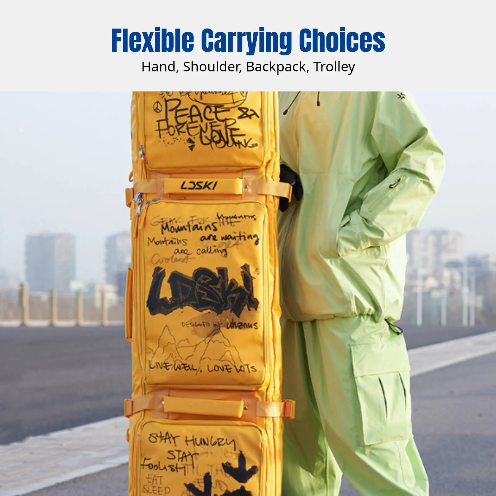 

Сумка для лыж, большая вместимость, водонепроницаемая, с разделением на сухую и влажную зоны, на колесиках, из прочного нейлона TPU, универсальная для одинарных и двойных лыж