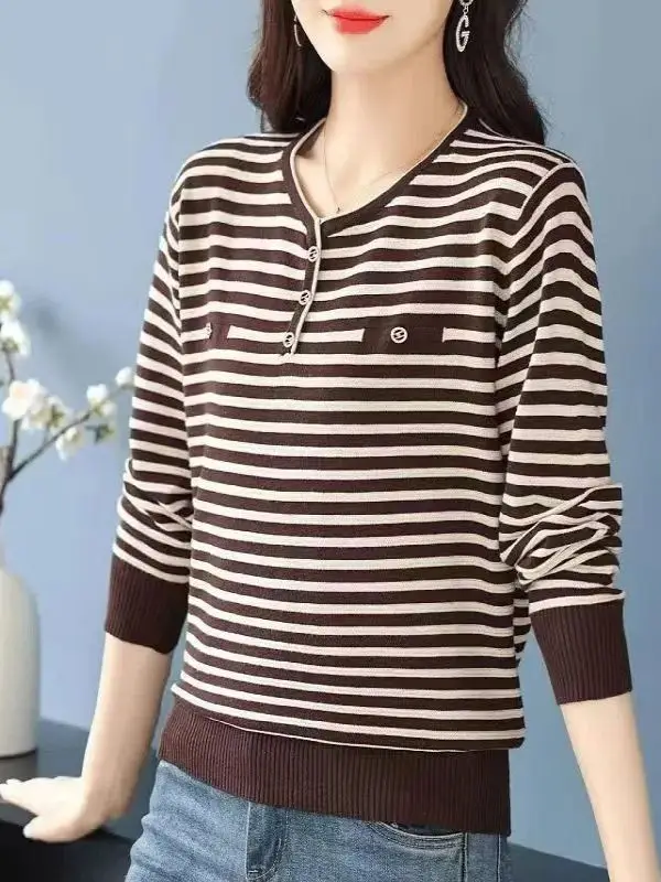 

Весенне-осенний тонкий вязаный топ, женский свободный длинный топ с v-образным вырезом и рисунком Sve Base irt, корейский, удобный, мягкий, гибкий