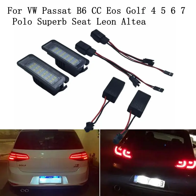 2x Auto Hinten LED SMD Lizenz Nummer Platte Licht Lampe CANbus Für VW Passat B6 CC Eos Golf 4 5 6 7 MK7 Polo Superb Seat Leon Altea