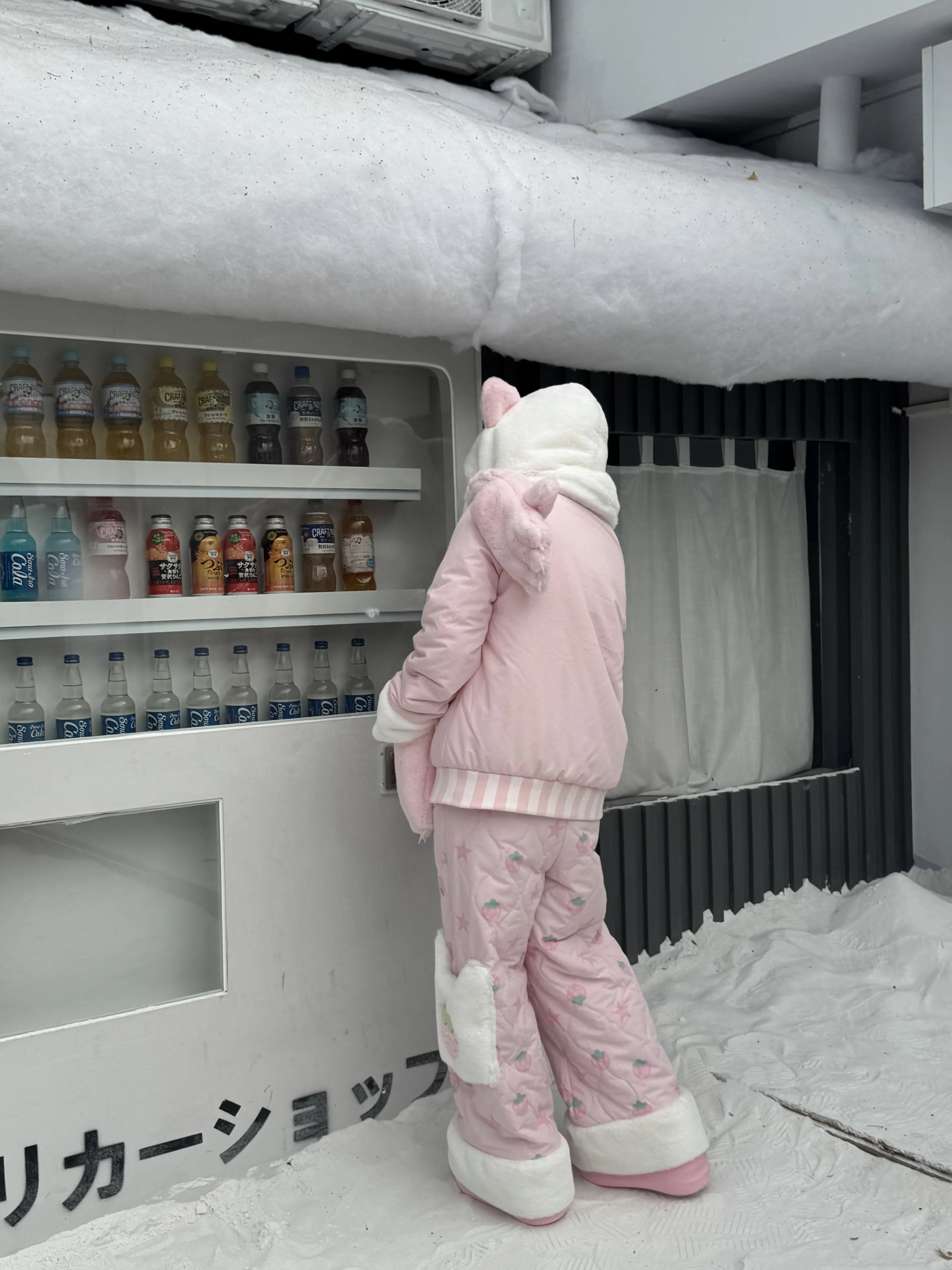 오리지널 일본 귀여운 소녀 스타일 스위트 파카 팬츠 세트 겨울 2025 여성용 플러시 따뜻한 두꺼운 애니메이션 프린트 카와이 다운 파카