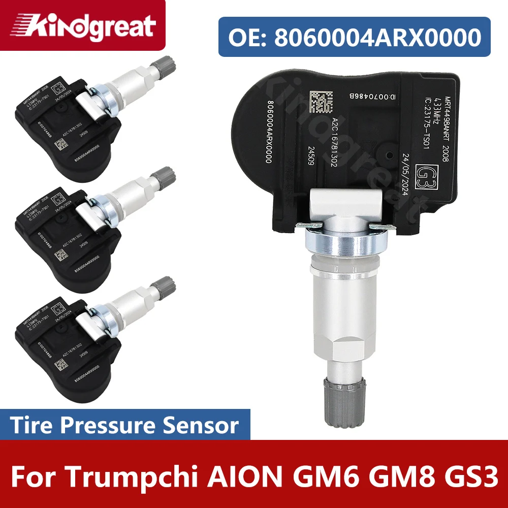 4PCS/Lot 433MHz Car TPMS Tire Pressure Monitor System Sensor 8060004ARX0000 For Trumpchi AION GM6 GM8 GS3