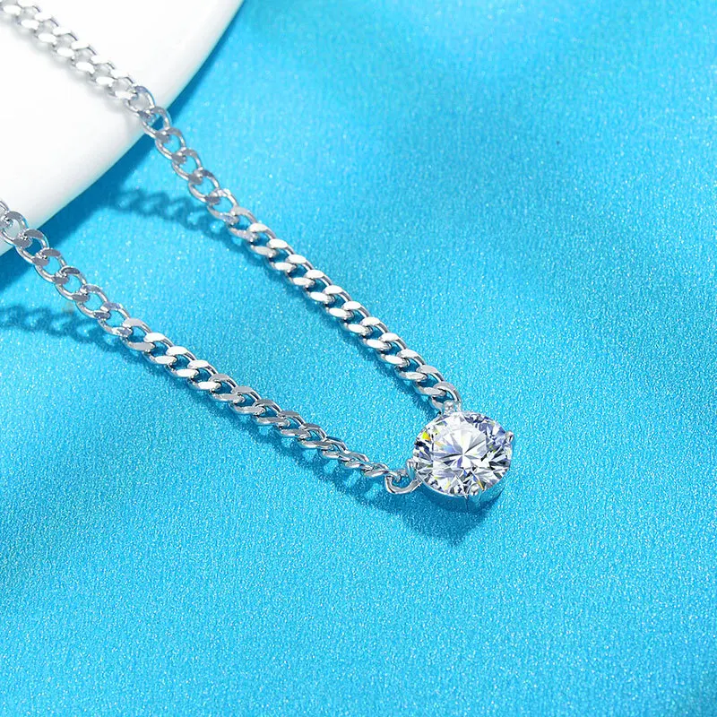 

S925 sterling silver four-claw D-color moissanite necklace high-end thick Cuban chain collarbone chain unisex gift jewelry