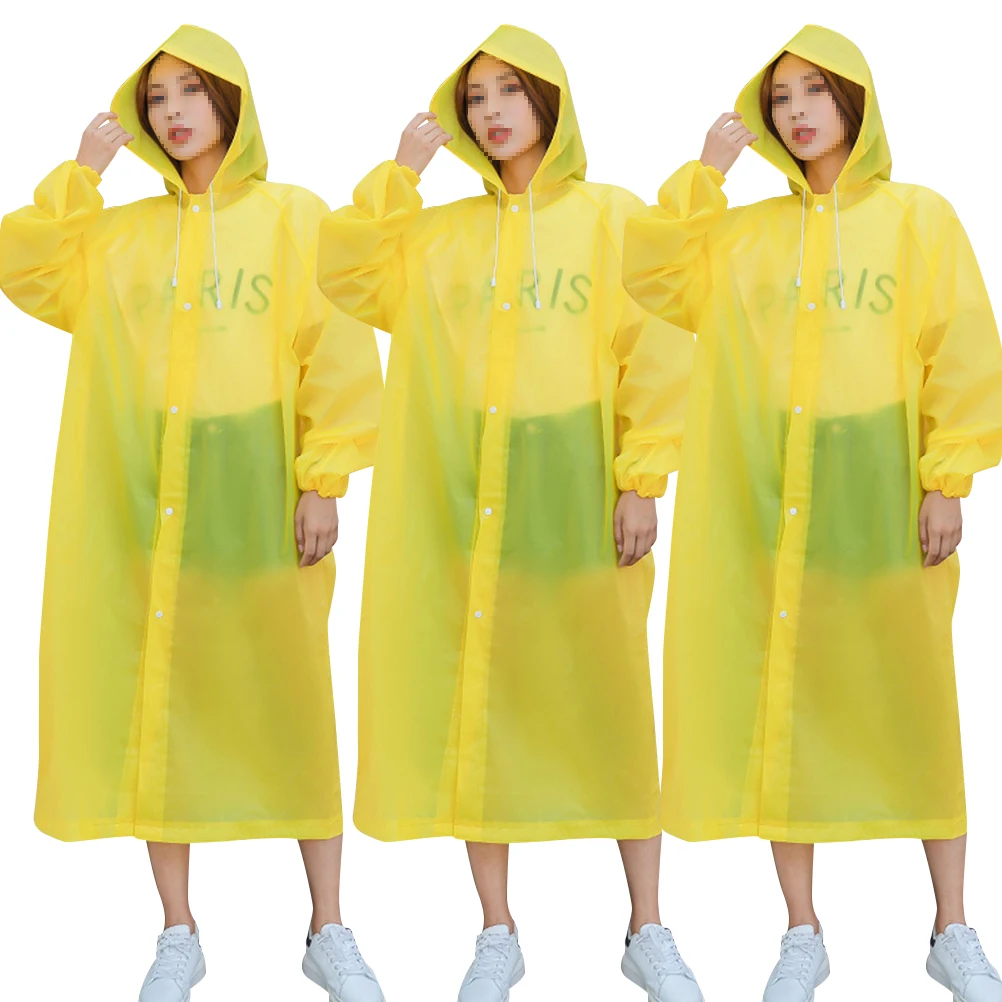 

3pcs Thickened Tourist Raincoat Poncho Adult Waterproof Hiking Camping Travel Portable Reusable Lightweight Elastic Cuff Bike