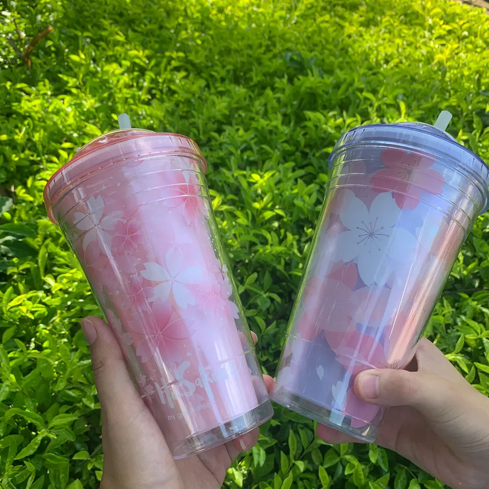 

Water Bottles For Girl With Straw Creative Cute Mug Reusable Hard Plastic Tumbler With Lid Coffee Cup Drinkware Christmas Gift