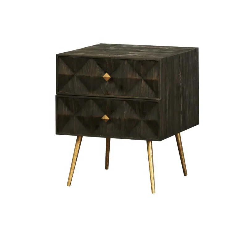 Black Side Tables 2 Drawer Oak Solid Wood Nightstand Bedside Table Modern Luxury For Living Room
