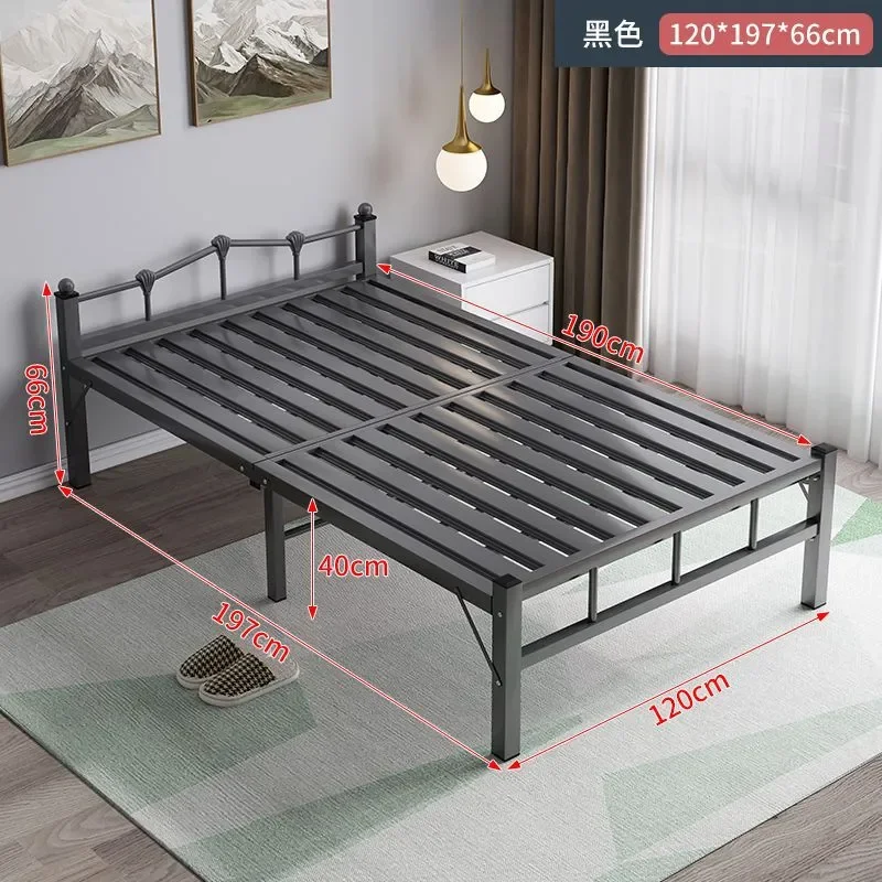 Household Folding Iron Bed Single Double 1.5m Steel Wire Hard Plate Wrought Iron Simple Small Apartment Free Installation