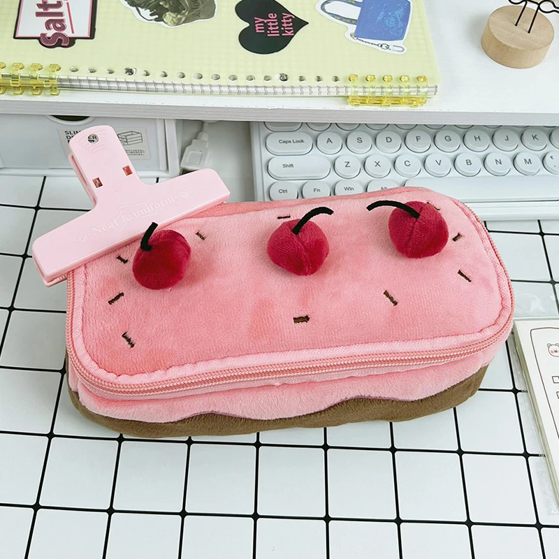 ใEpeiusHomeใIns Cartoon Cute Pencil Case Girl\'s Heart Cherry Cake Zipper Stationery Bag Girl\'s High Value Student