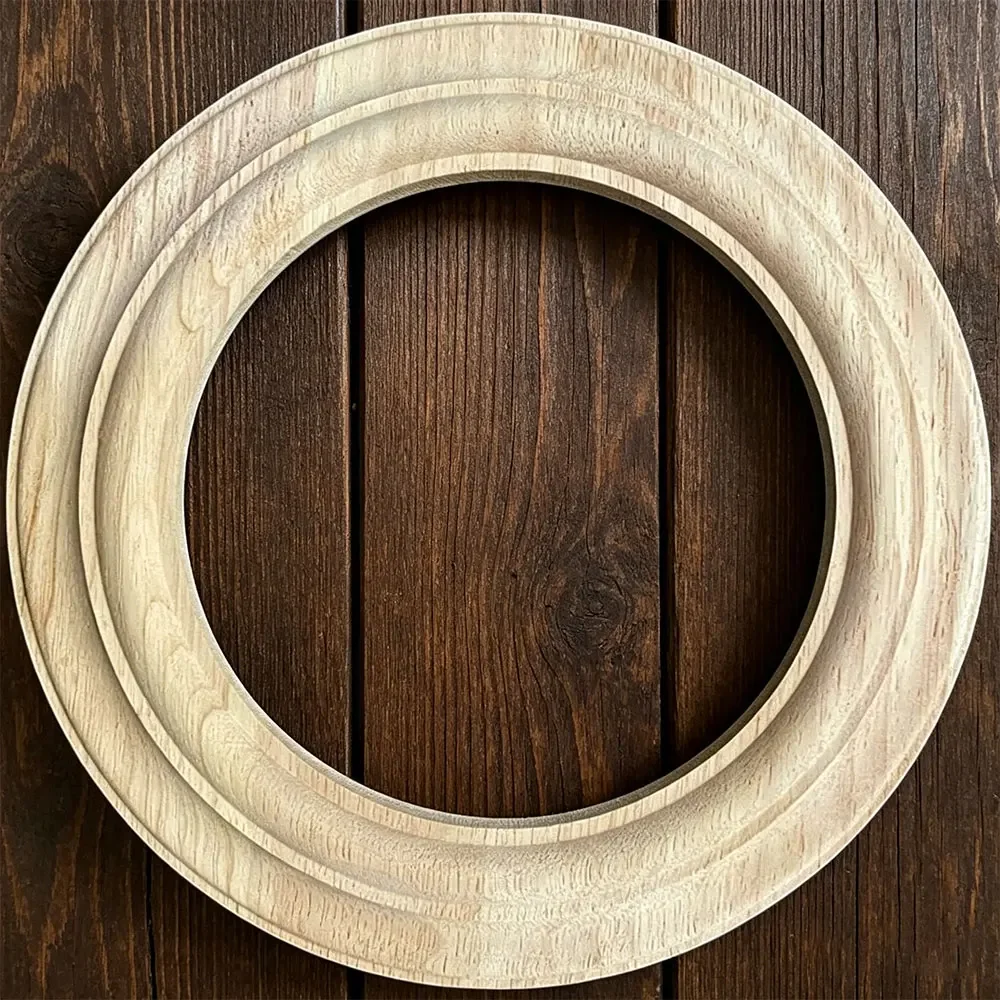 24cm Round Wood Applique Exquisite Carving Natural Wood Appliques Unpainted European Carving Round Floral Wooden Furniture Decor