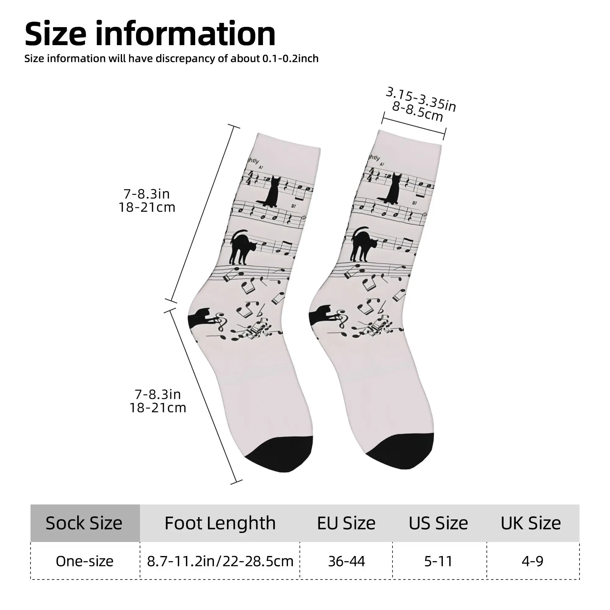 1pc Cat Playing Clef Notes Piano Music Musical Cats Printed Men's Socks  Novelty Hip Hop Harajuku Pattern Crew Sock Casual Gift