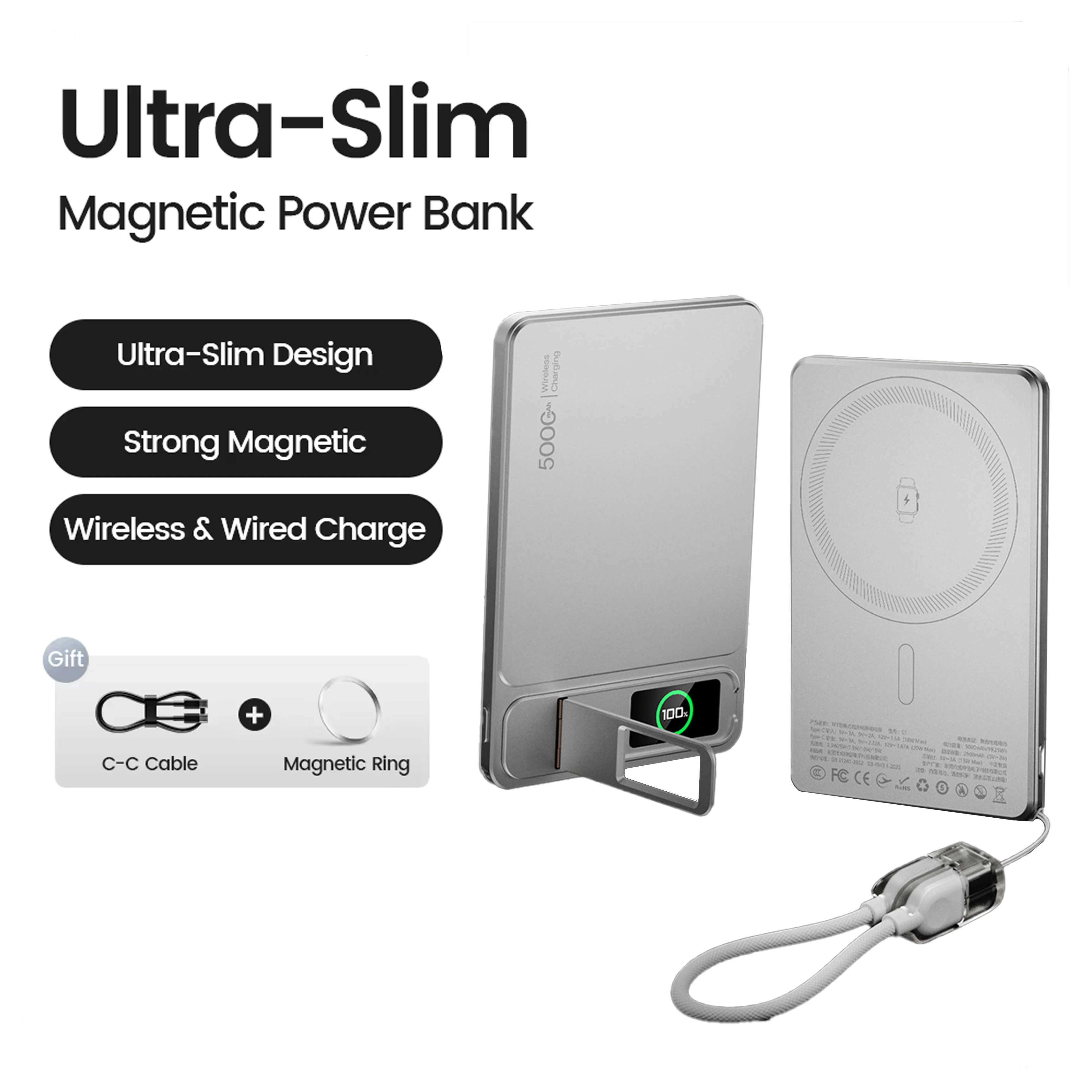 10000mAh MagSafe Magnetische Powerbank 15W Draadloze Powerbank PD 20W Snelladen Externe Batterij Voor MagSafe iPhone 12-17 Pro Watch