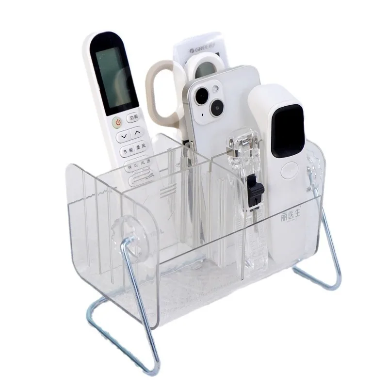 360° Rotating Acrylic Remote and Phone Organizer with 6 Compartments – Transparent Desk Storage Box
