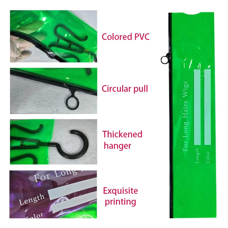 Grande PVC Peruca Saco De Armazenamento Com Cabide, Suporte De Perucas Múltiplas, Caso Com Zip, Extensões De Cabelo, 1 Conjunto