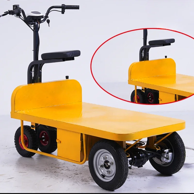 Reverse donkey electric flatbed cart trolley greenhouse orchard pulling goods transportation warehouse handling site battery