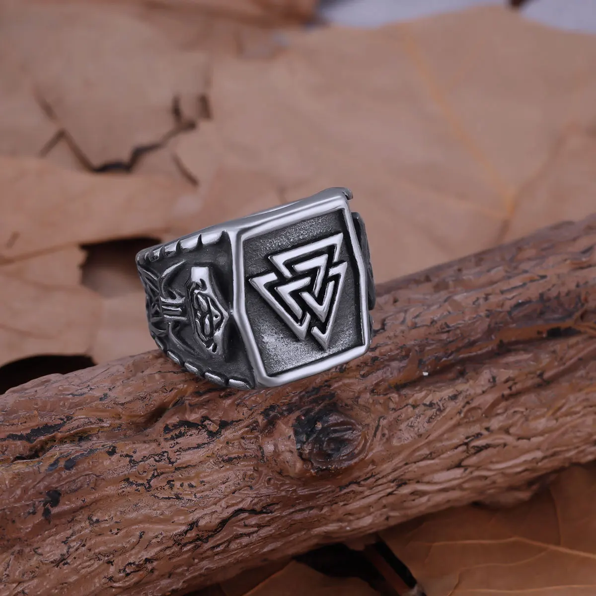 Nordic Mythology Odin Valknut Raven Huginn Muninn Ring Vikings Runic Totem Scandinavian Amulet Jewelry Punk Hip Hop Ring