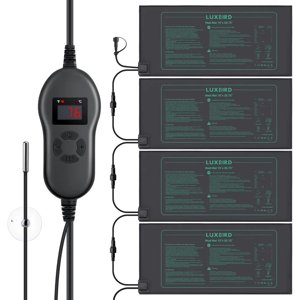 4 Pack Seedling Heat Mat with Digital Thermostat Controller Waterproof 10x20.75 Inch for Germination Hydroponics Brewing