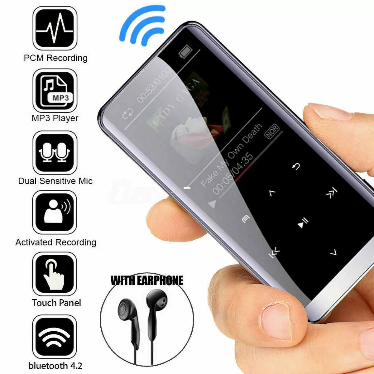 

Мини-звуковой рекордер Hi-Fi Bluetooth Mp3-плеер без потерь 64 ГБ 128 ГБ с диктофоном в один клик APE FLAC Аудиоплеер для электронных книг